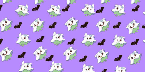 Obraz premium Cute Halloween Cartoon digital painting Set pattern wallpaper 