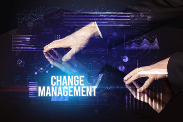 Businessman touching huge screen concept