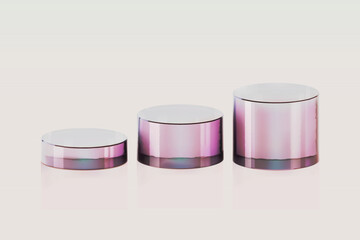 3d glass podium. Beauty product display cosmetic minimal scene. Vector cosmetic promotion stage.