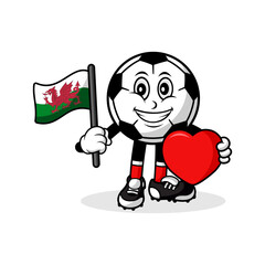 Mascot cartoon football love wales flag design