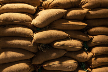 Coffe beans in bags ready for export