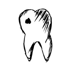 a hand drawn tooth with a black dot