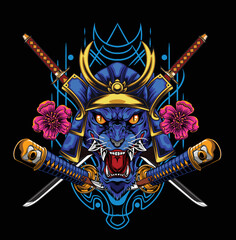 Vector illustration of japanese samurai wolf