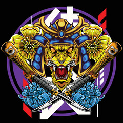 Vector illustration of japanese samurai wolf