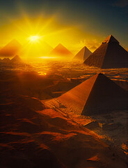 Fototapeta na wymiar Gold Sunset Over the Pyramids