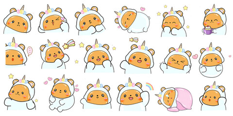 Cute Bear in Cosplay  Cartoon digital  painting Set pattern wallpaper 