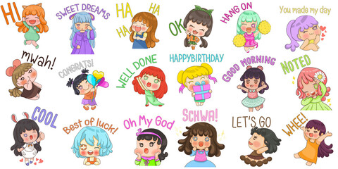 Obraz premium Cute Girl in Cosplay Cartoon digital painting Set pattern wallpaper 