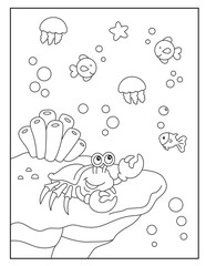 Crab coloring pages for kids