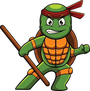 turtle cartoon character with ninja pose