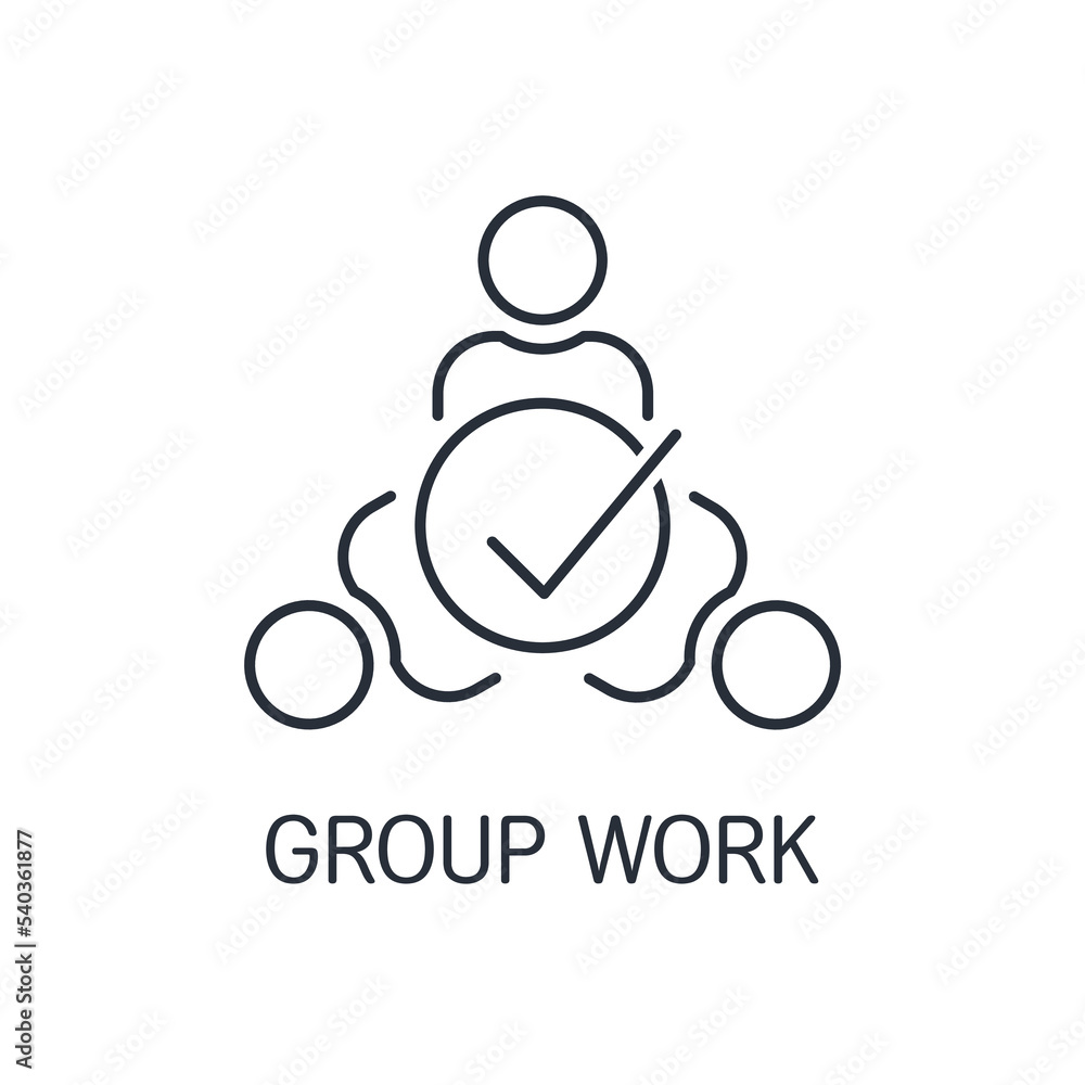 Poster group work. union of experts.vector linear icon isolated on white background.