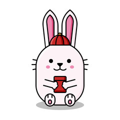 Happy chinese new year 2023. Cute rabbit cartoon character design. Year of rabbit zodiac. Rabbit get a chinese red envelope.