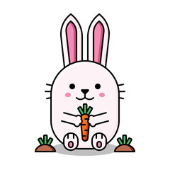 Cute rabbit harvesting carrots cartoon character design.