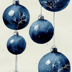Blue Christmas decorations. Seamless return pattern. Vintage motif. Digital art
