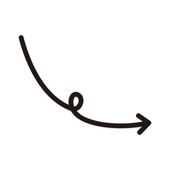 くるんと曲がった手描き矢印のイラスト