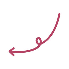 くるんと曲がった手描き矢印のイラスト