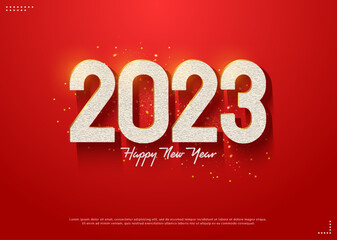 new year 2023 with textured numbers and red background.