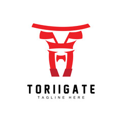 Torii Gate Logo, Japanese History Gate Icon Vector, Chinese Illustration, Wooden Design Company Brand Template