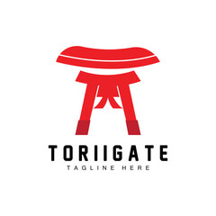 Torii Gate Logo, Japanese History Gate Icon Vector, Chinese Illustration, Wooden Design Company Brand Template