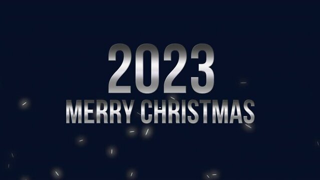 2023 and Merry Christmas with fly confetti and glitters on blue sky, motion abstract holidays, awards, happy new year and winter style background