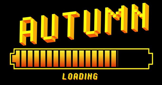 Autumn text with Loading, Downloading, Uploading Bar Indicator. Download, Upload on computer screen.