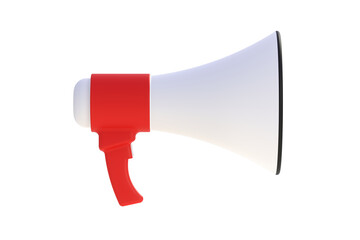 Red and white megaphone on white background. 3d illustration