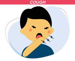 sick child coughs covering his mouth with his hand. flat design vector