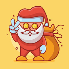 cool santa claus character mascot with peace sign hand gesture isolated cartoon in flat style design