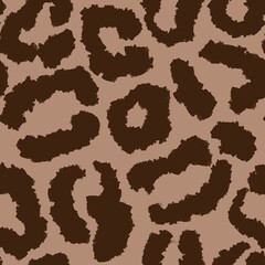 Hand drawn seamless pattern leopard cheetah skin, coffee cappuccino color, beige brown background. Animal wild african design, safari surface glamour textile print.