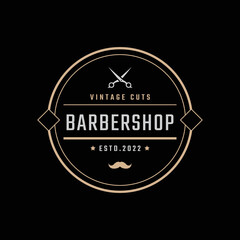 Vintage Retro Badge Emblem Logotype Barber Shop Logo Design Linear Style