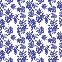 Blue leaves Seamless pattern White background Natural pattern for fabric print cloth dress carpet curtains rug Sarong wrapping 