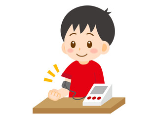 血圧を測る男の子のイラスト素材＿ベクター