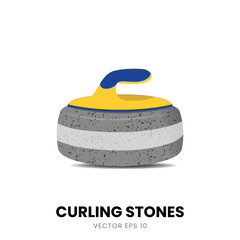 Elements Collection for Yellow and Blue Color Curling Stones Game. Sports Ice Rink, Flat Vector Icon Illustration.