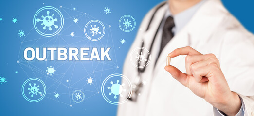 Doctor giving pill, virus concept