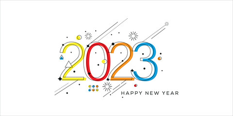 Big Set of 2023 text design with heart, snow, simple symbols. Christmas banner, digits on white background. Graphic vector design template for calendar, postcard or poster