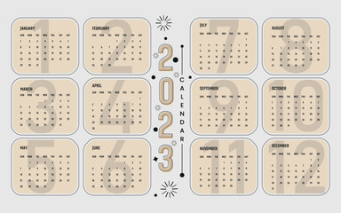 Set of 2023 Calendar Planner Template with Place for Photo and Company Logo. Vector layout of a wall or desk simple calendar with week starting Monday. Calendar grid in grey color for print