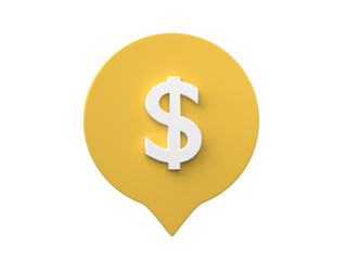 Dollar symbol in speech bubble 3D render.