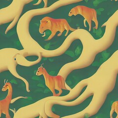 Colorful Animals Seamless Tile Pattern