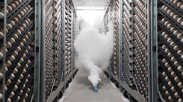 Smoking fumigation eggs on the incubation machine.