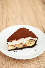 Banoffee pie, banana and caramel with biscuit and fresh cream