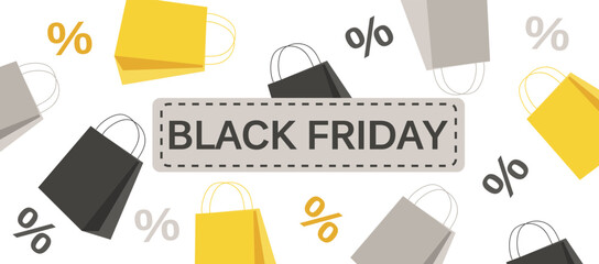 vector illustration in flat style, website banner on black friday theme.