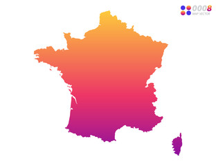 Vector bright colorful gradient of France map on white background. Organized in layers for easy editing.