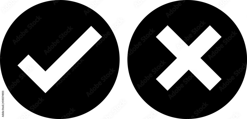 Poster check mark and cross mark icon vector, check mark and cross mark sign and symbol vector design on wh