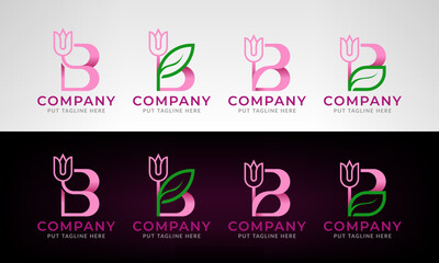 Set collection rose flower logo with letter B