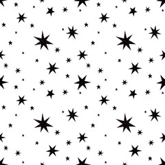 black stars on a white background. seamless pattern. space abstract ornament
