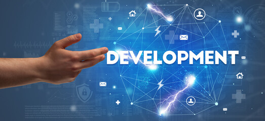 Hand pointing at inscription concept