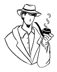 The man smokes a pipe. Male style. Simple line drawing vector illustration.