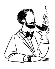 The man smokes a pipe. Male style. Simple line drawing vector illustration.