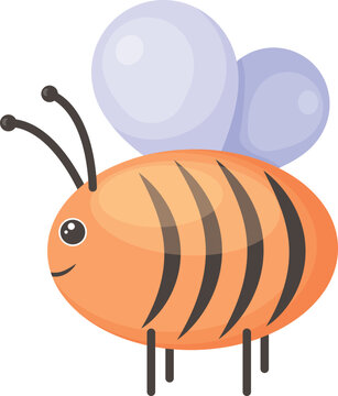 Bee. Cute cartoon bee. Image of a honey bee, side view. Children s illustration. On a white background. Vector