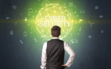 Rear view of a businessman, online security concept