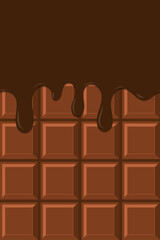 Bright food card. Chocolate and choco glaze. Chocolate pattern. Chocolate glaze pattern. Inscription chocolate dripping glaze. Vector illustration